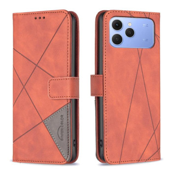 Чехол-книжка с фактурой Rhombus и магнитным хлястиком на Tecno Spark 40 4G — коричневый