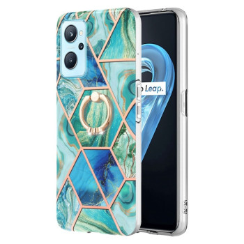 Противоударный чехол Electroplating Marble with Ring Holder для Realme 9i/OPPO A76/A96 - зеленый