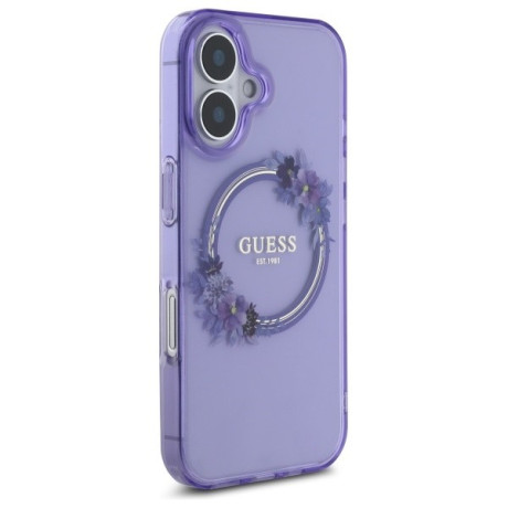 Оригінальний чохол Guess IML Flowers Wreath MagSafe для iPhone 16 - Purple