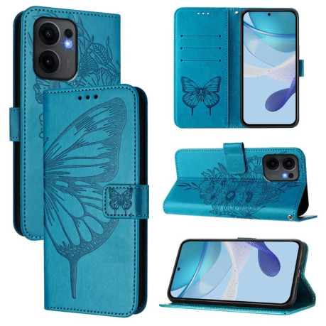 Чехол-книжка Embossed Butterfly для OPPO Reno13 F/Reno13 FS- синий