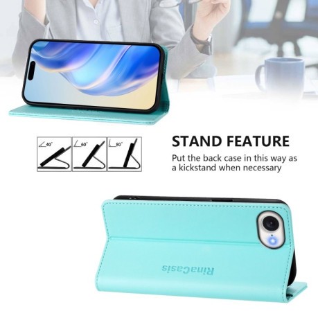 Чехол-книжка RC01 Dual-Folded Magnetic Suction RFID Leather на iPhone 16e - зеленый