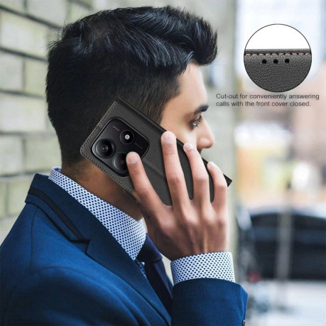 Чехол-книжка Litchi Texture RFID Anti-theft Leather для Xiaomi Redmi Note 14 5G/Poco M7 Pro 5G - черный