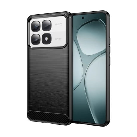 Противоударный чехол Brushed Texture Carbon Fiber на Xiaomi 14T Pro - черный