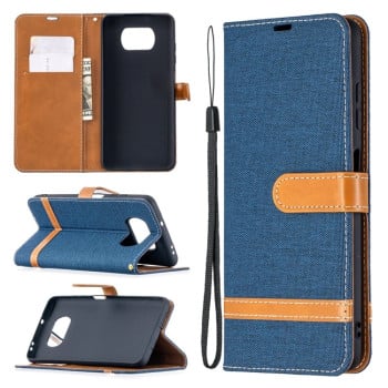 Чохол-книжка Color Matching Denim Texture на Xiaomi Mi Poco X3 / Poco X3 Pro - темно-синій