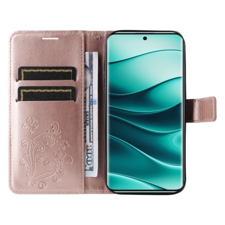 Чохол-книжка Embossed Butterfly для Xiaomi Redmi Note 14 Pro / 14 Pro+ 5G - рожеве золото