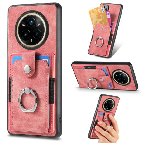 Чохол Retro Skin-feel Ring Card Wallet для Realme 14 Pro+ - рожевий