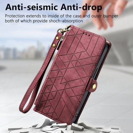 Чехол-книжка Geometric Zipper Wallet Side Buckle Leather для OnePlus Nord N30 SE - красный