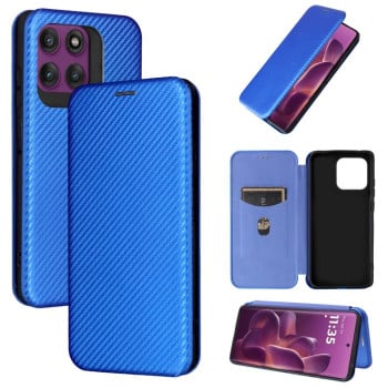 Чехол-книжка Carbon Fiber Texture на Motorola Edge 60 Pro - синій