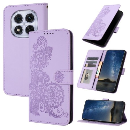Чехол-книжка Embossed Flower Zipper Leather на Redmi Note 14 Pro 5G/Poco X7 - фиолетовый