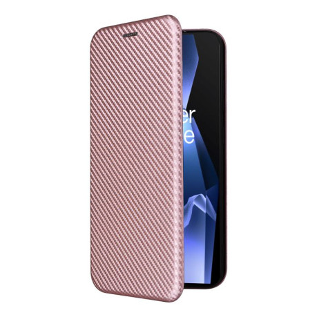 Чохол-книжка Carbon Fiber Texture на OnePlus 13R/Ace 5/Ace 5 Pro - рожевий