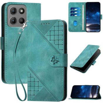 Чехол-книжка Grid Stitching Leather Phone Case with Lanyard для для Motorola Moto G15 - голубой