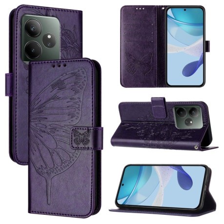 Чехол-книжка Embossed Butterfly для Realme GT 6T 5G Global - фиолетовый