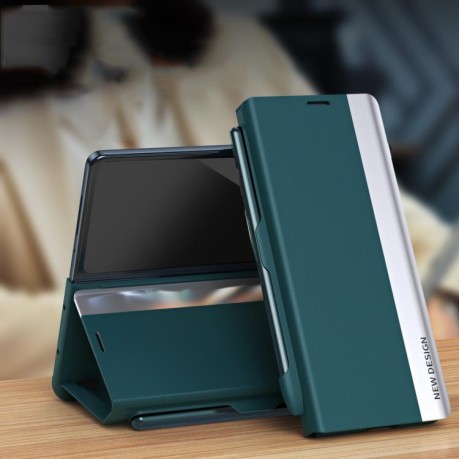 Чехол-книжка с металлизированной рамкой Side Electroplated с держателем на стилуса Pen Slot на Samsung Galaxy Fold 7 5G - синий