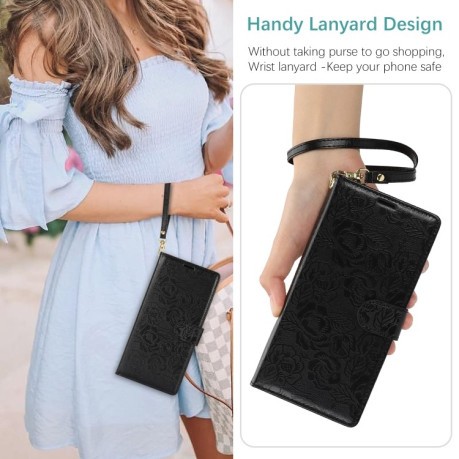 Чехол-книжка Peony Flowers Imprint Leather на Samsung Galaxy A36 - черный