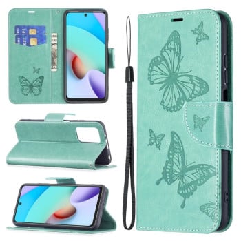 Чехол-книжка Butterflies Pattern на Xiaomi Redmi 10 - зеленый