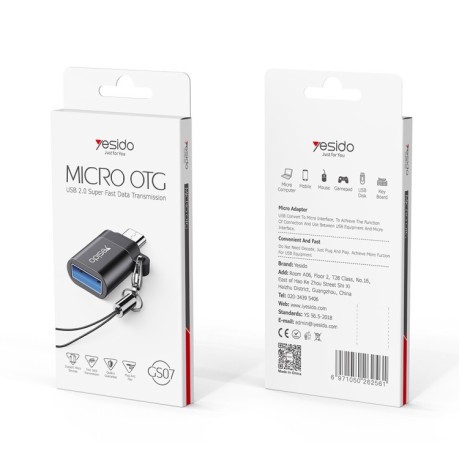 Адаптер Yesido GS07 Micro USB to USB 2 OTG Mini Connector Adapter with Keychain - черный
