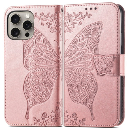 Чохол-книжка Butterfly Love Flower Embossed для iPhone 16 Pro Max - рожеве золото