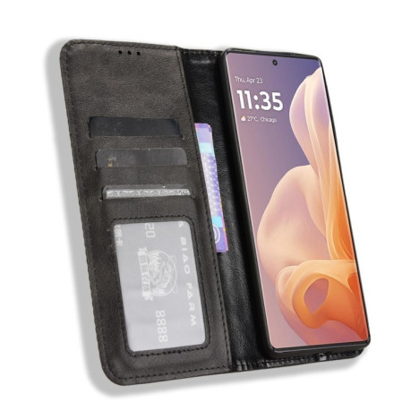 Чехол-книжка Magnetic Buckle Retro Crazy Horse Texture на Motorola Moto G85 5G / S50 Neo 5G - черный