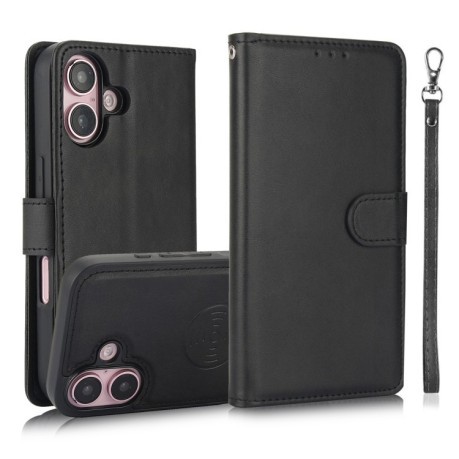 Чехол-книжка Calf Texture 2 in 1 Detachable Magnetic на iPhone 16 - черный
