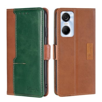 Чехол-книжка с магнитной застежкой и контрастной отделкой на Tecno Pop 6 Pro — светло-коричневый/зелёный