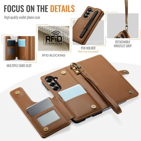 Чехол-книжка CaseMe C22 Card Slots Holder RFID Anti-theft для Samsung Galaxy Fold 7 - коричневый