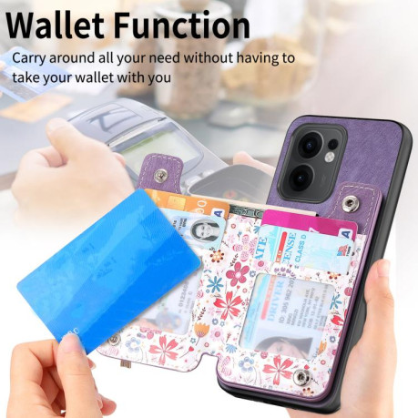 Противоударный чехол Retro Painted Zipper Wallet для OPPO Reno13 F 5G - фиолетовый