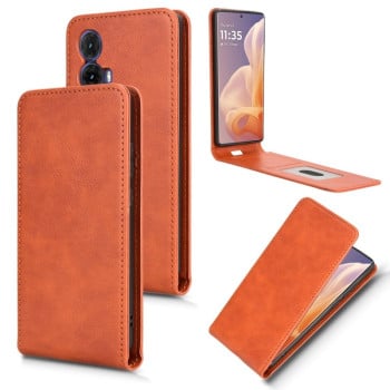 Флип-чехол Vertical Flip Leather Phone Case with Card Slot для Motorola Moto G85 5G / S50 Neo 5G - коричневый