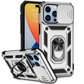 Чохол із шторкою на камеру Sliding Camshield та підставкою на iPhone 14 Pro Max - сріблястий