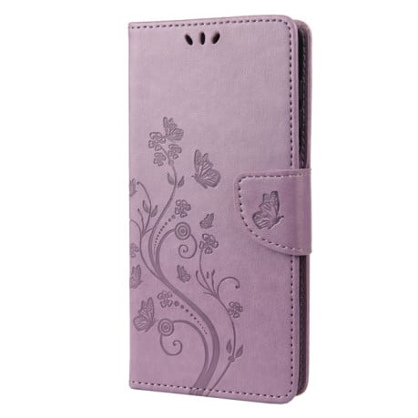 Чехол-книжка Butterfly Flower Pattern для OPPO A17 - фиолетовый