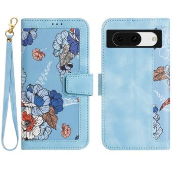 Чехол-книжка Floral Pattern Leather для Google Pixel 8a - голубой