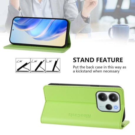 Чехол-книжка RC01 Dual-Folded Magnetic Suction RFID Leather на Xiaomi Redmi Note 14 4G 164.84mm  - зеленый
