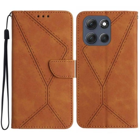 Чехол-книжка Stitching Embossed Leather для Motorola Moto G56 5G - коричневий