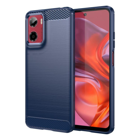 Противоударный чехол Brushed Texture Carbon Fiber на Motorola Moto E15 - синий