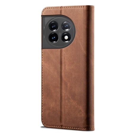 Чехол книжка Denim Texture Casual Style на OnePlus 11 - коричневого
