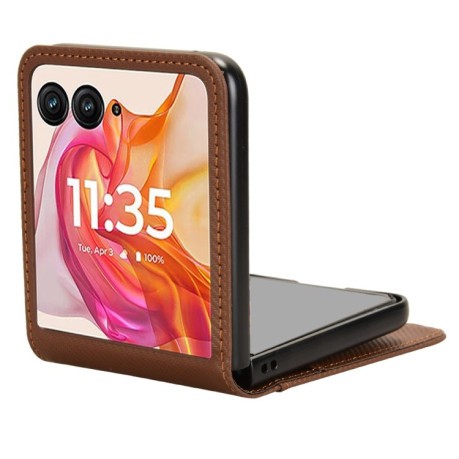 Протиударний чохол Card Slot PU Leather PC для Motorola Moto Razr 50 Ultra - коричневий