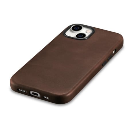 Шкіряний чохол iCarer Leather Oil Wax (MagSafe) для iPhone 15 Plus - темно-коричневий