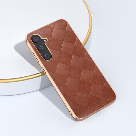 Протиударний чохол Nano Plating Weave Plaid Texture для Samsung Galaxy S23 FE 5G - коричневий