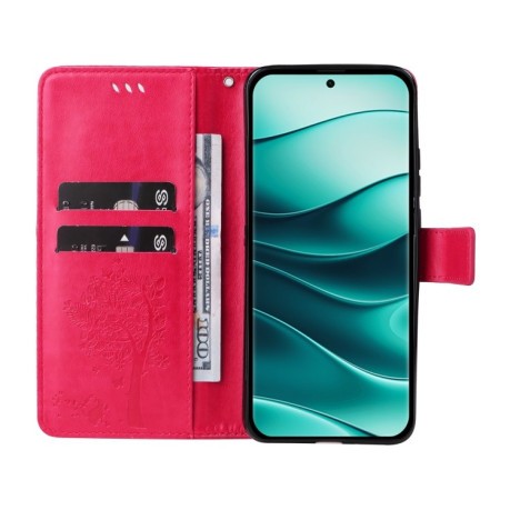 Чохол-книжка Happy Cat Pattern для Xiaomi Redmi Note 14 Pro / 14 Pro+ 5G - пурпурно-червоний