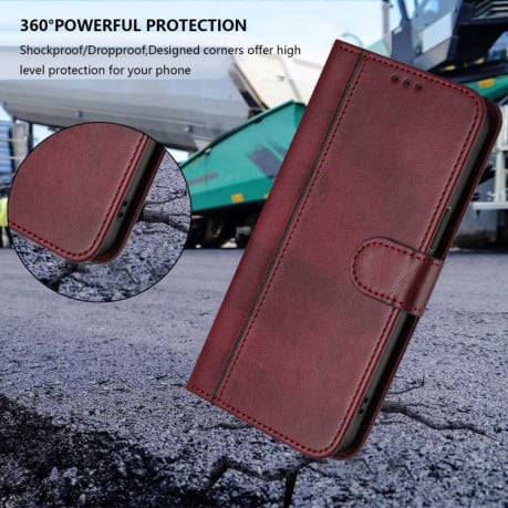 Чехол-книжка Line Splicing Buckle Retro Leather для Samsung Galaxy M06 5G - винно-красный