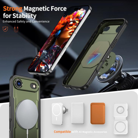 Противоударный чехол Metal 360 Degree Rotation Holder MagSafe на iPhone Air - темно-зеленый