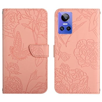 Чехол-книжка Butterfly Peony Embossed для Realme GT Neo 3 - розовый