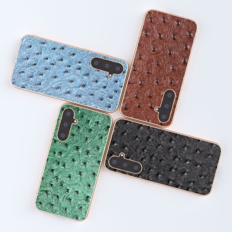 Кожаный чехол ABEEL Genuine Leather Ostrich Texture для Samsung Galaxy S23 FE 5G - зеленый