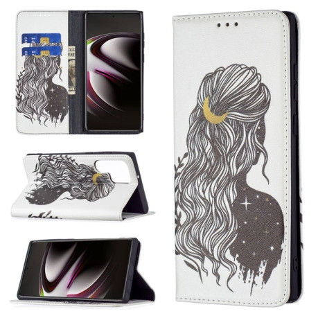 Чехол-книжка Colored Drawing Pattern Invisible для Samsung Galaxy S22 Ultra 5G - Girl