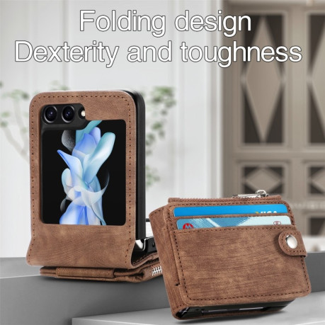 Противоударный чехол Skin-feel Zipper Wallet для Samsung Galaxy Flip 5 - желтый