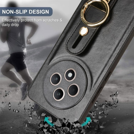 Противоударный чехол Wristband Leather Back для OPPO Reno12 F/12 FS 5G - черный