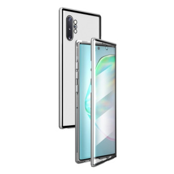 Двусторонний магнитный чехол Magnetic Angular Frame Tempered Glass на Samsung Galaxy  Note 10 Plus - серебристый