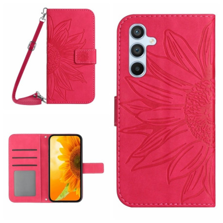 Чехол-книжка Skin Feel Sun Flower для Samsung Galaxy S24 FE - пурпурно-красный