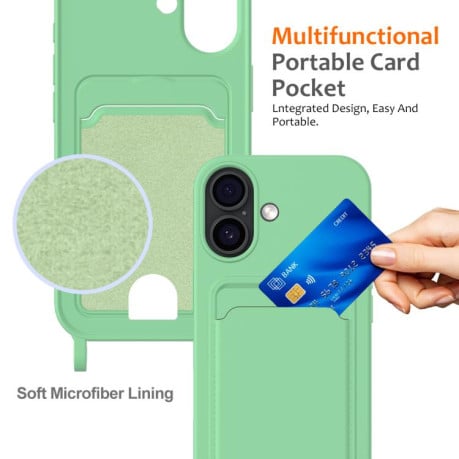 Силиконовый чехол Integrated Card Bag Solid Color Liquid Silicone на iPhone 17 - зеленый