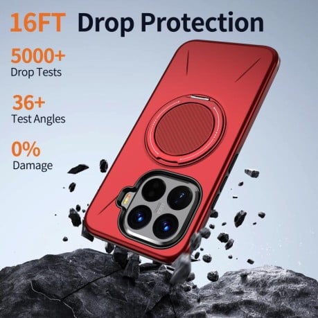 Противоударный чехол Kalebol с MagSafe и подставкой для Xiaomi 15T Pro 5G — красный