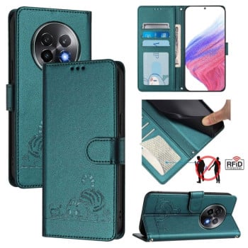 Чехол-книжка Cat Embossing Patternна на Realme 13+ 5G/13 Pro 5G/13 Pro+ - Peacock Green